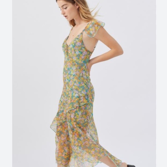 Urban Outfitters UO Shreen Asymmetrical Floral Midi Dress, Flattering, EUC, L - Picture 7 of 11